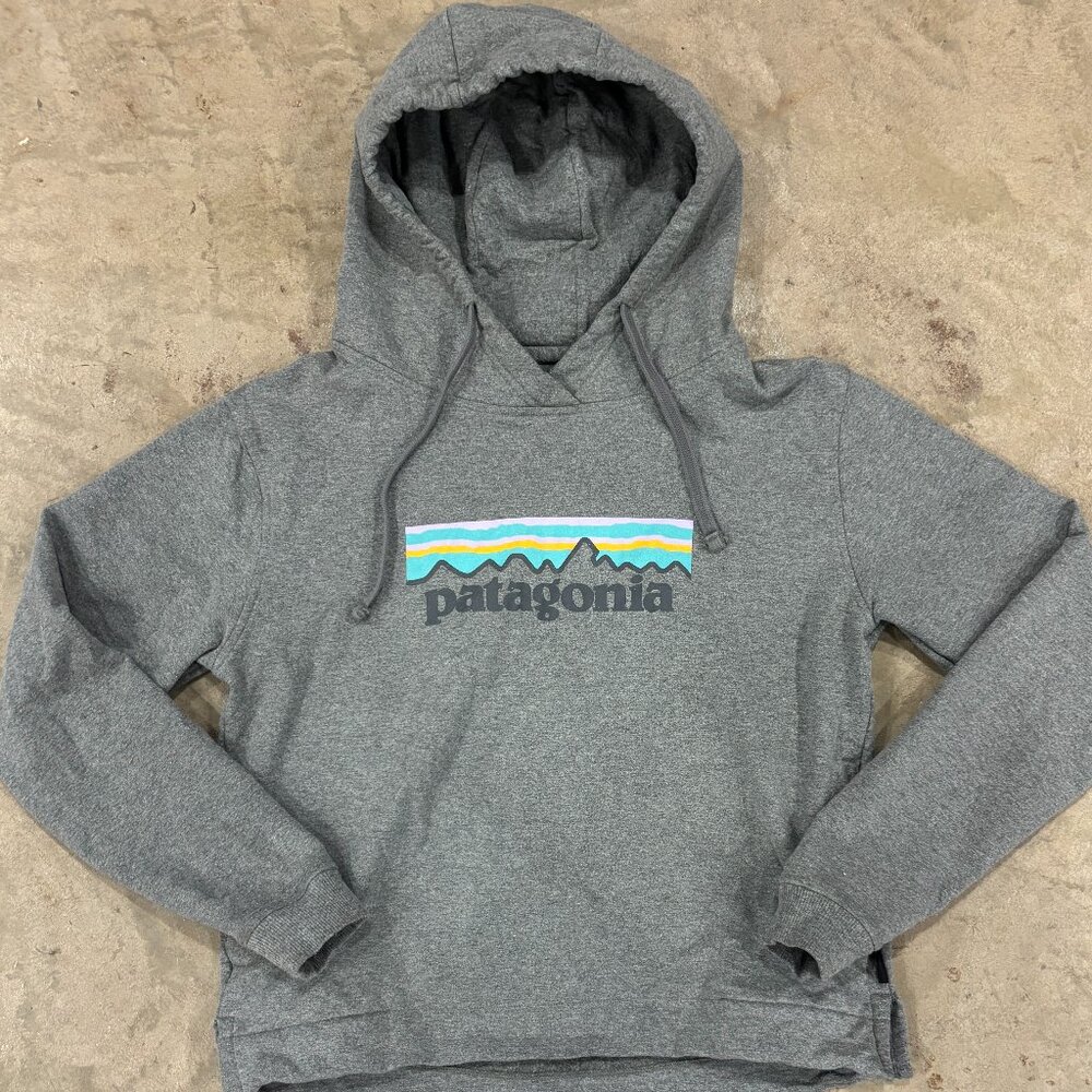 Patagonia Gray Logo Hoodie Sweatshirt Small Pullover Hooded Sweatshirt #149
